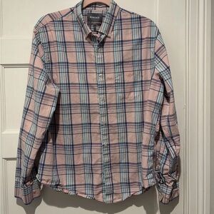 Bonobos Men's Pink and Blue Plaid Shirt 100% cotton